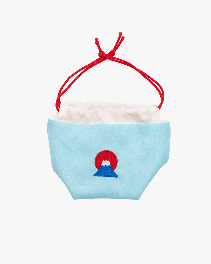 Embroidered Kinchaku, Miyamoto, Light Blue Mt. Fuji