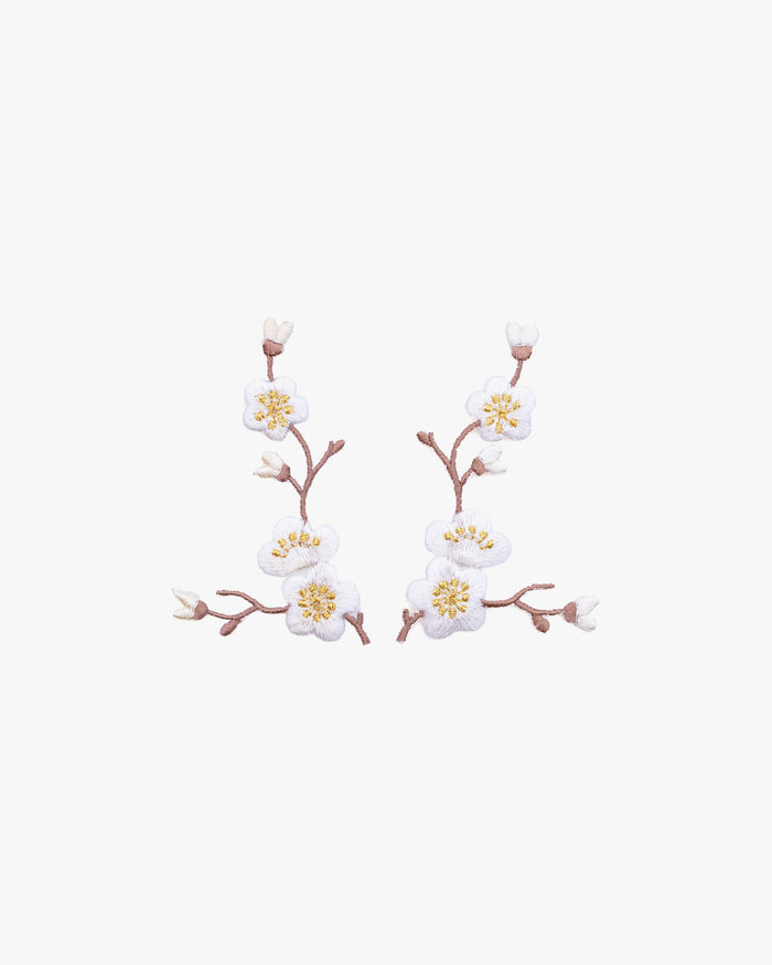 Embroidered Patch, Iron-on Applique, Cherry Blossom with White Flowers