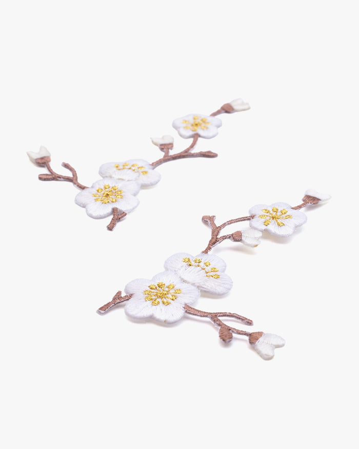 Embroidered Patch, Iron-on Applique, Cherry Blossom with White Flowers