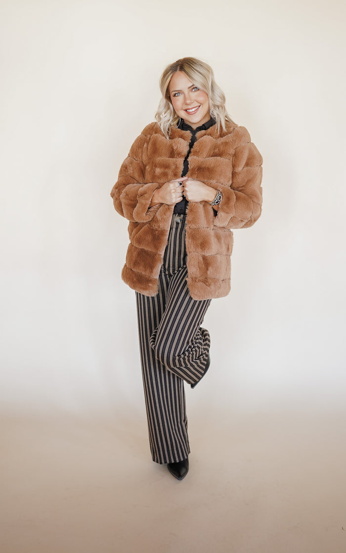 Faux Fur Coat in Tan