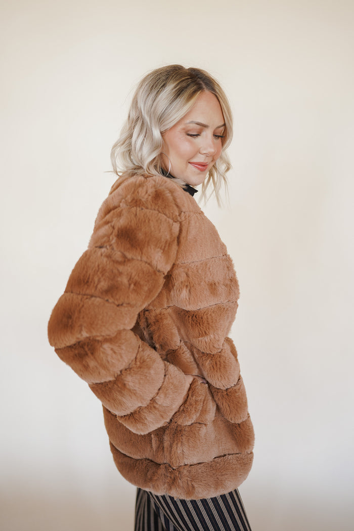 Faux Fur Coat in Tan
