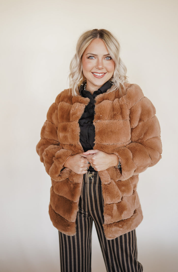Faux Fur Coat in Tan