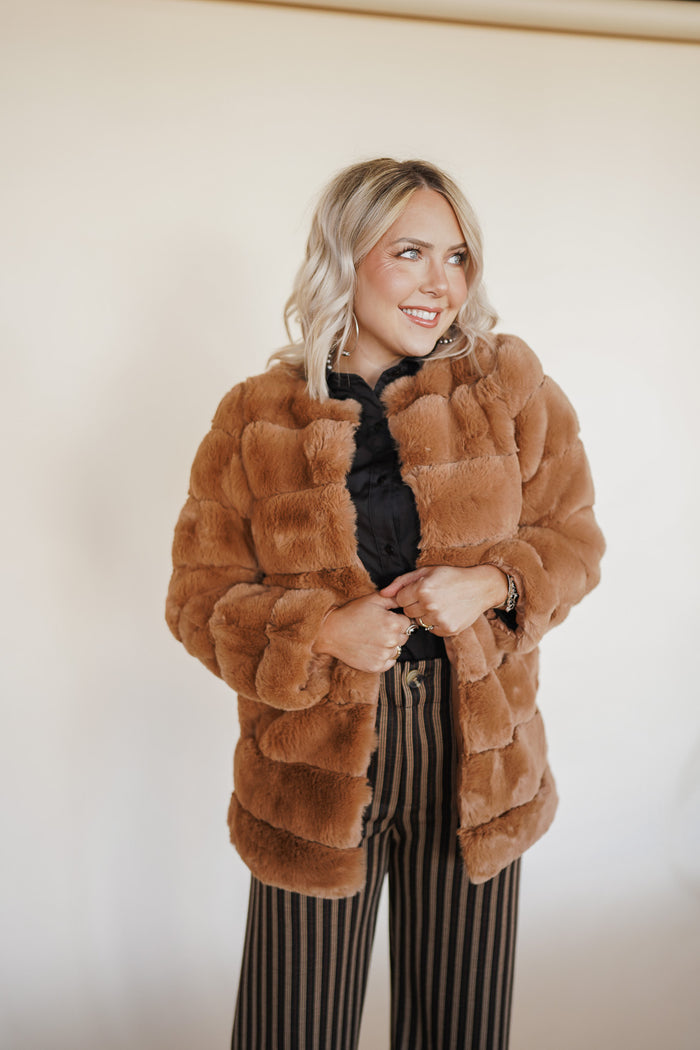 Faux Fur Coat in Tan