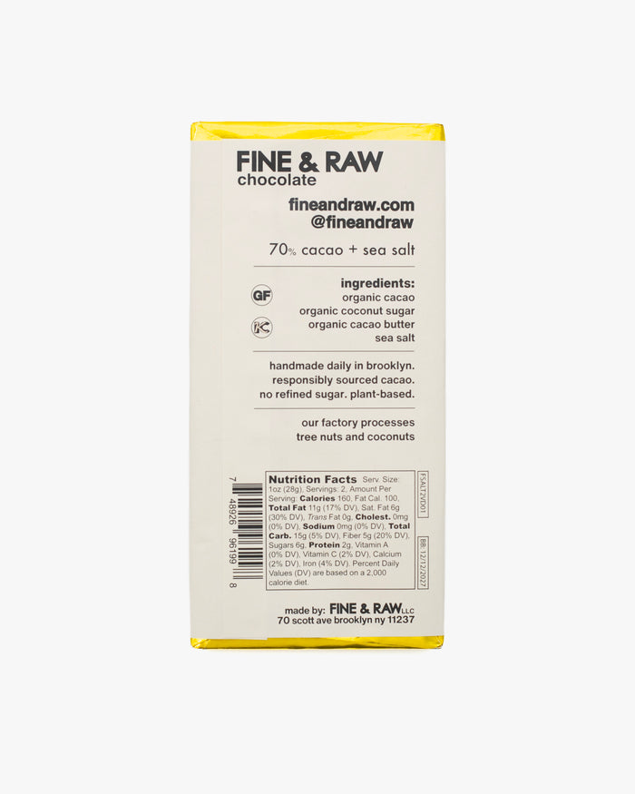 Fine & Raw, Sea Salt Chocolate Bar, 2oz