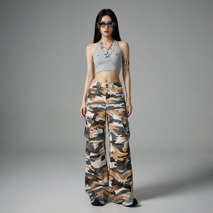Pantalon évasé camouflage femme en denim - Mode K-fashion - Taille S