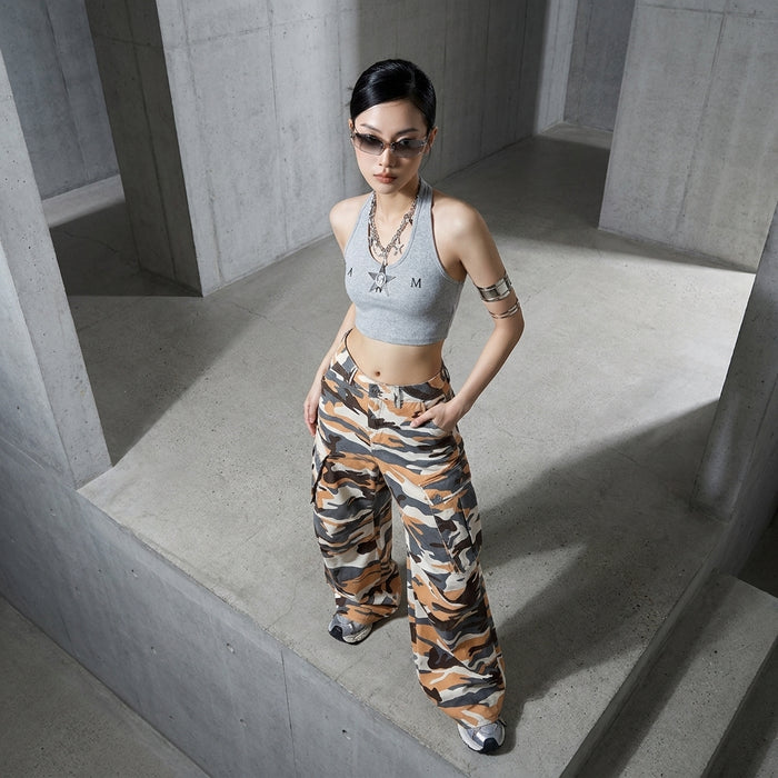 Pantalon évasé camouflage femme en denim - Mode K-fashion