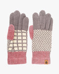 Gloves, Bisque, Tehtava, Pink and Grey Herringbone, Touchscreen