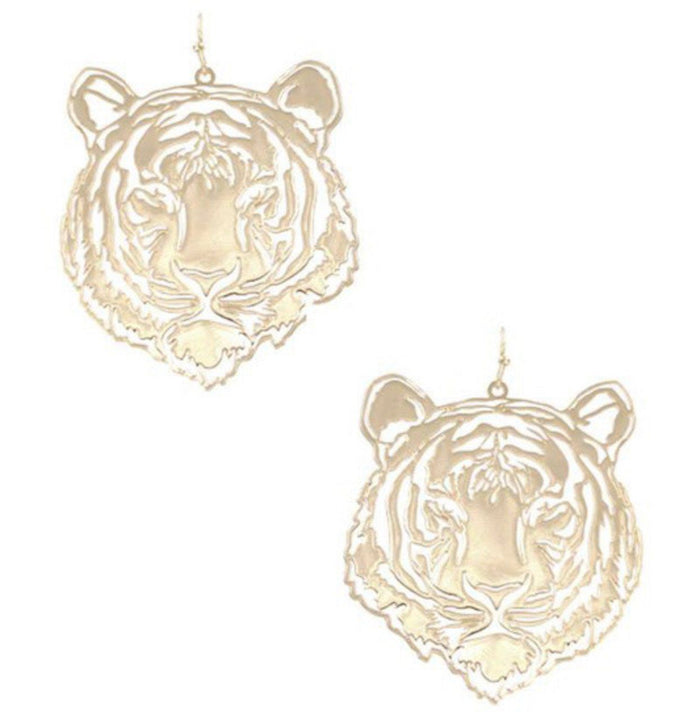 Gold Dangle Tiger Earrings