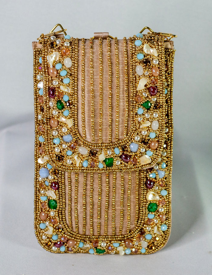Gold Hand Embellished Phone Pouch