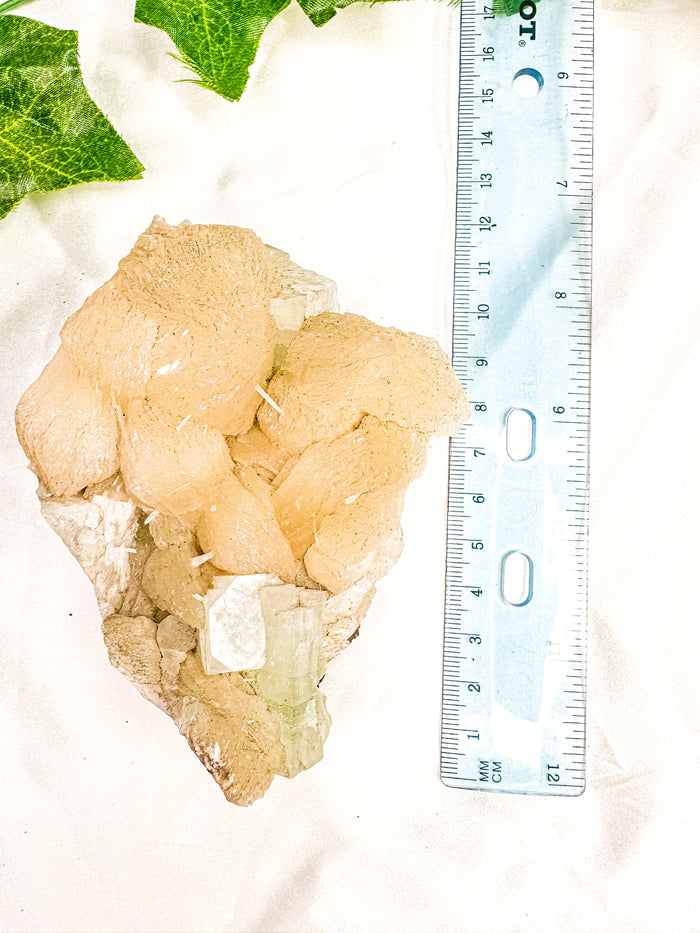 Green Apophyllite with Peach Stilbite Mineral Specimen #5