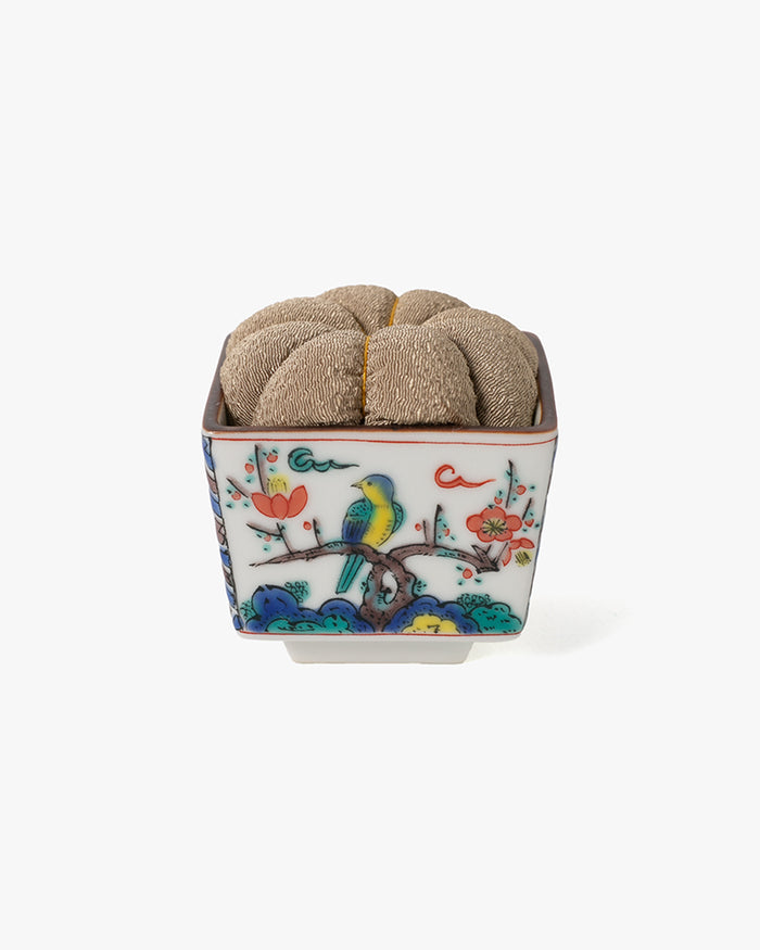 Hiro, Pin Cushion with Ceramic Base, Kutani, Beige