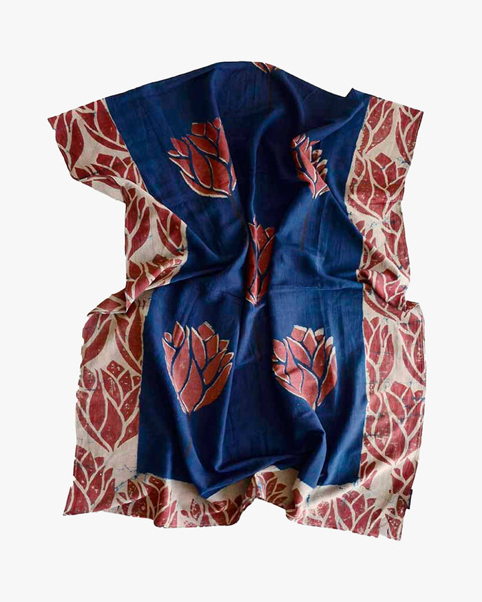 Ichcha, Blue Block Print Scarf, Scarlet 'N Blue