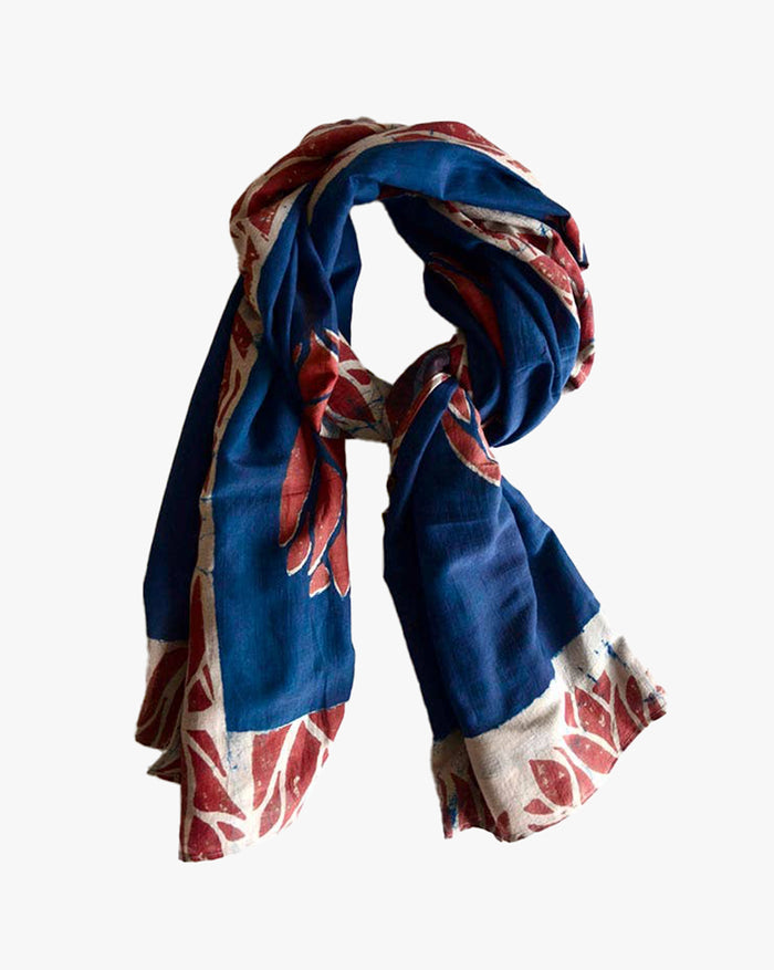 Ichcha, Blue Block Print Scarf, Scarlet 'N Blue