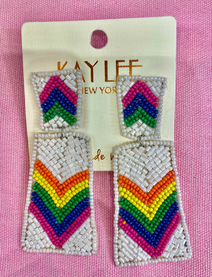 Beaded Square Rainbow Earrings