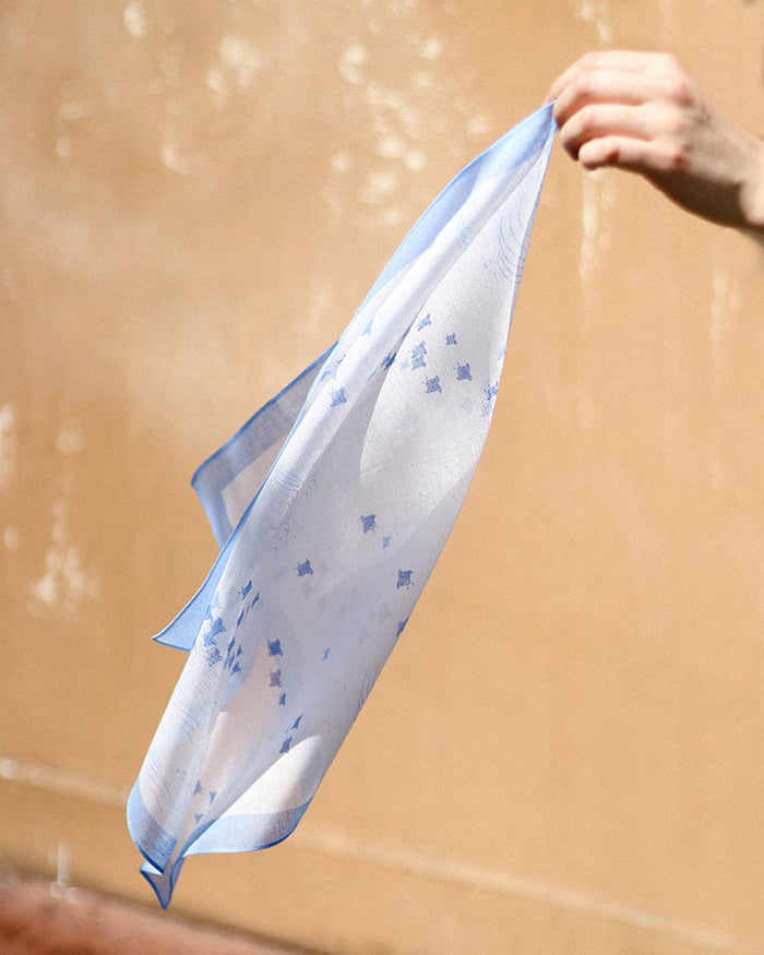 Blue and white nami-chidori Japanese handkerchief by Kiriko Made
