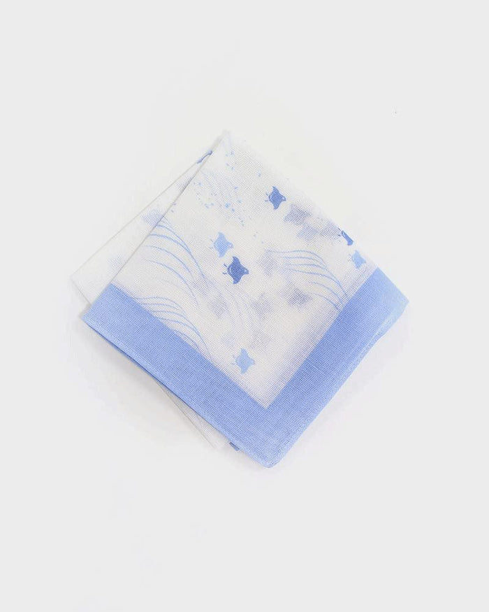 Japanese Handkerchief, Classic, Fushiito, Blue and White Nami-Chidori