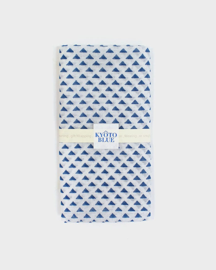 Japanese Handkerchief, Classic, Kyoto Blue, White with Blue Uroko