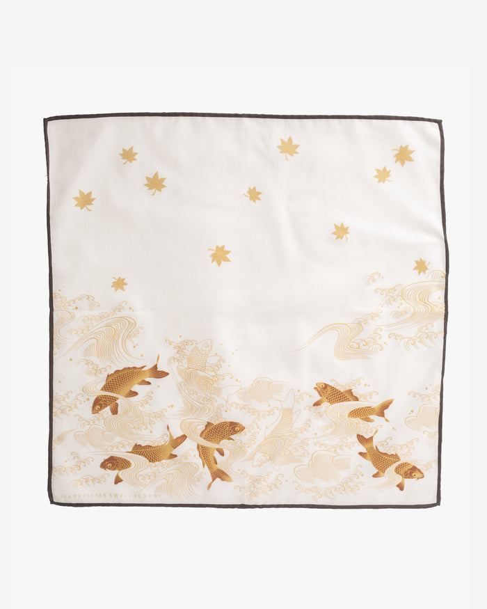 Japanese Handkerchief, Classic, White and Gold Carp