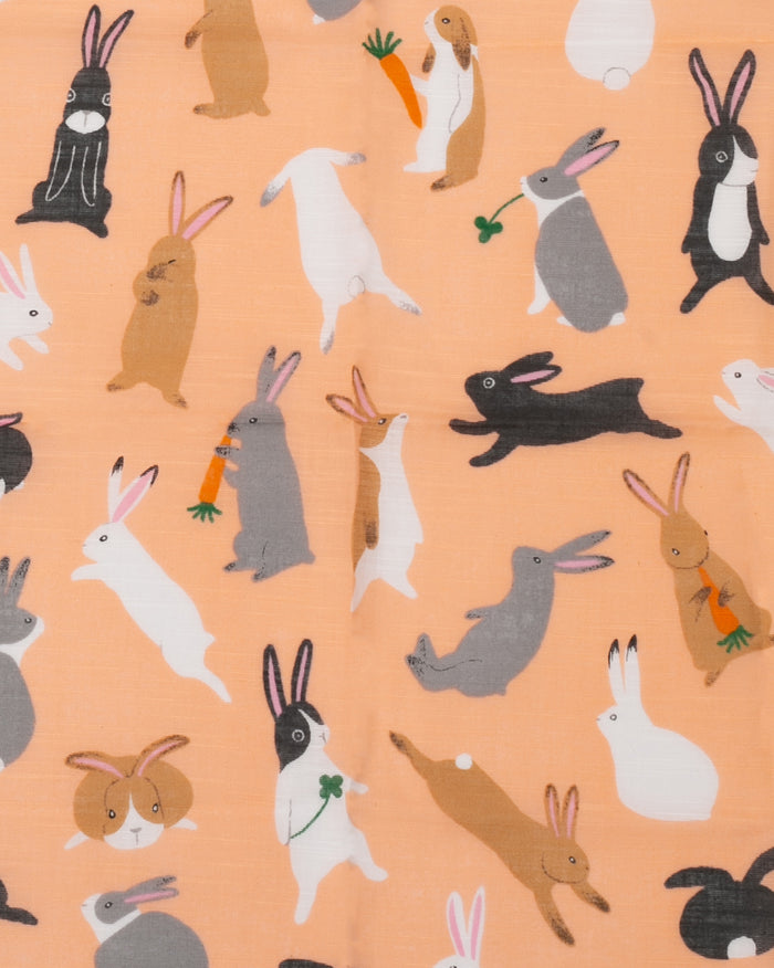 Japanese Handkerchief, Classic, Yoko Matsumoto, Coral, Rabbits