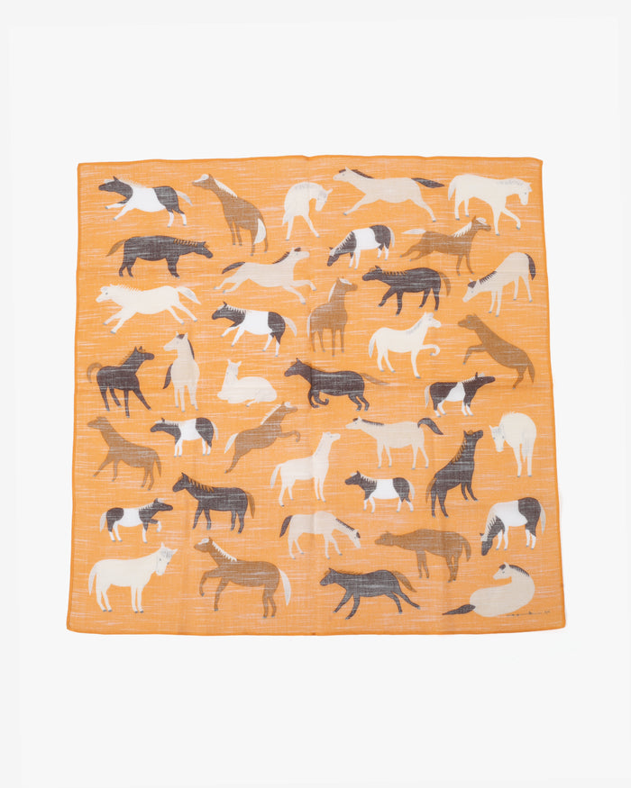 Japanese Handkerchief, Classic, Yoko Matsumoto, Orange, Horses