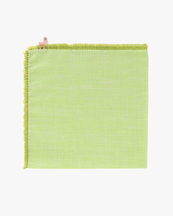 Japanese Handkerchief, Fringed, Green with Pink Alpaca