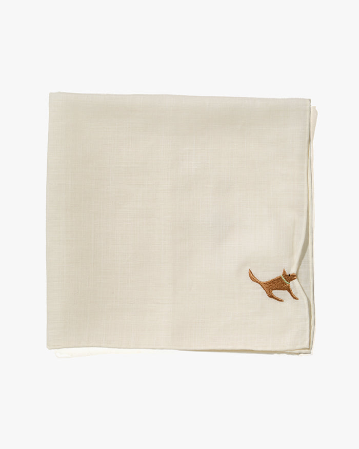 Japanese Handkerchief, Hikkomi, Cream with Brown Dog
