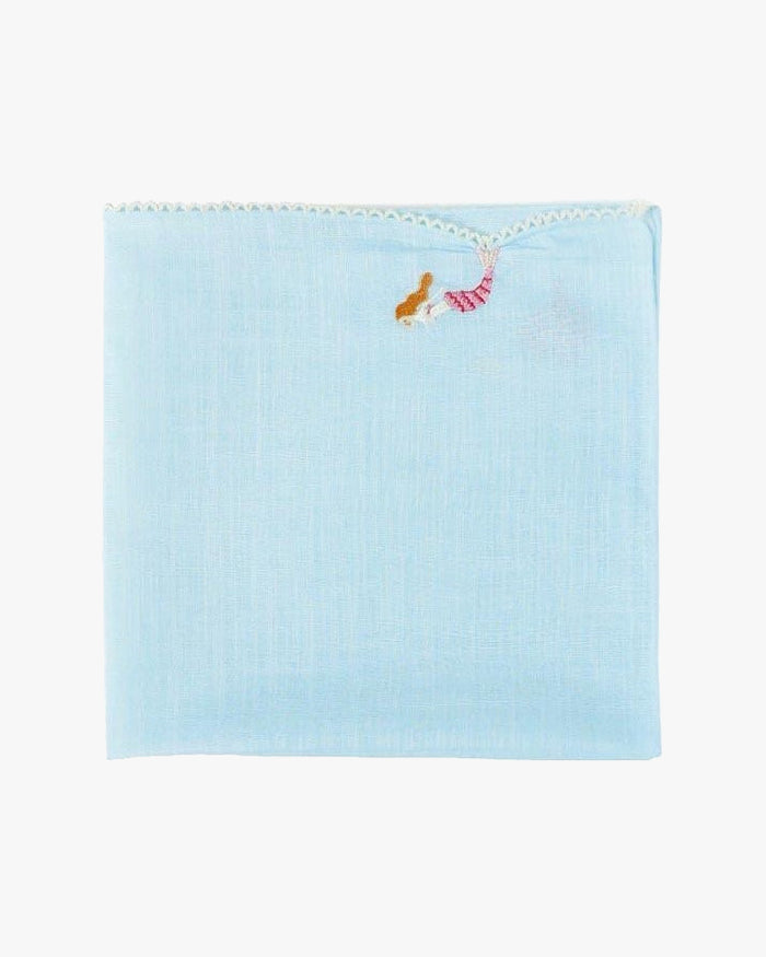 Japanese Handkerchief, Hikkomi Scalloped, Light Blue Mermaid