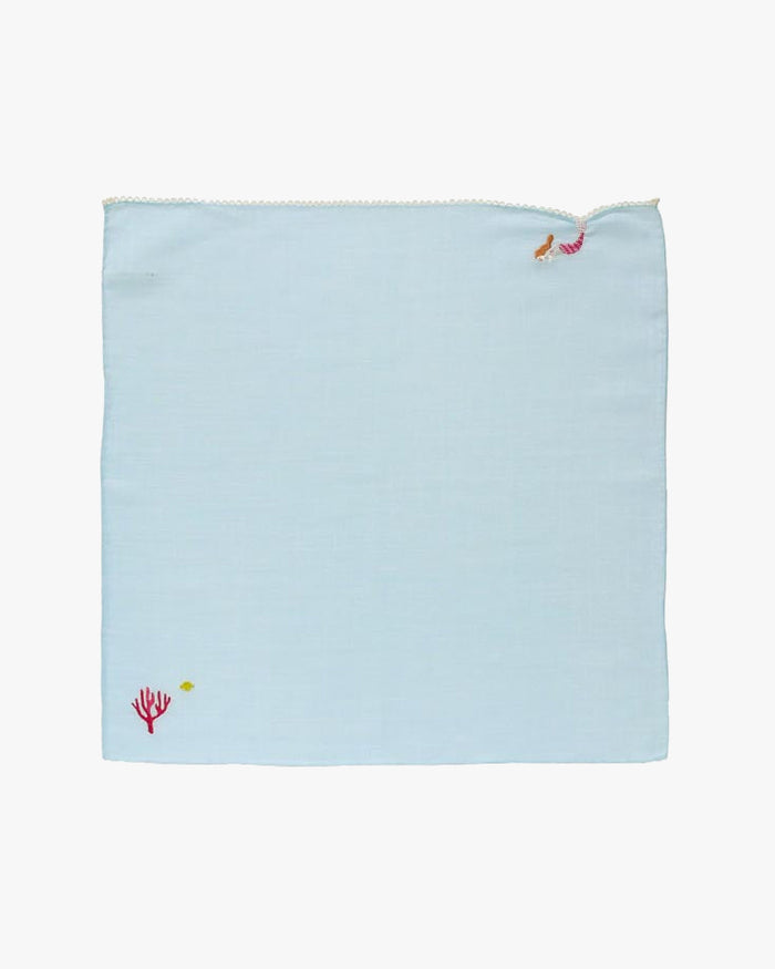 Japanese Handkerchief, Hikkomi Scalloped, Light Blue Mermaid