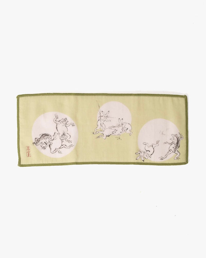 Japanese Handkerchief, Microfiber Reversible Rectangle, Choju-giga Green