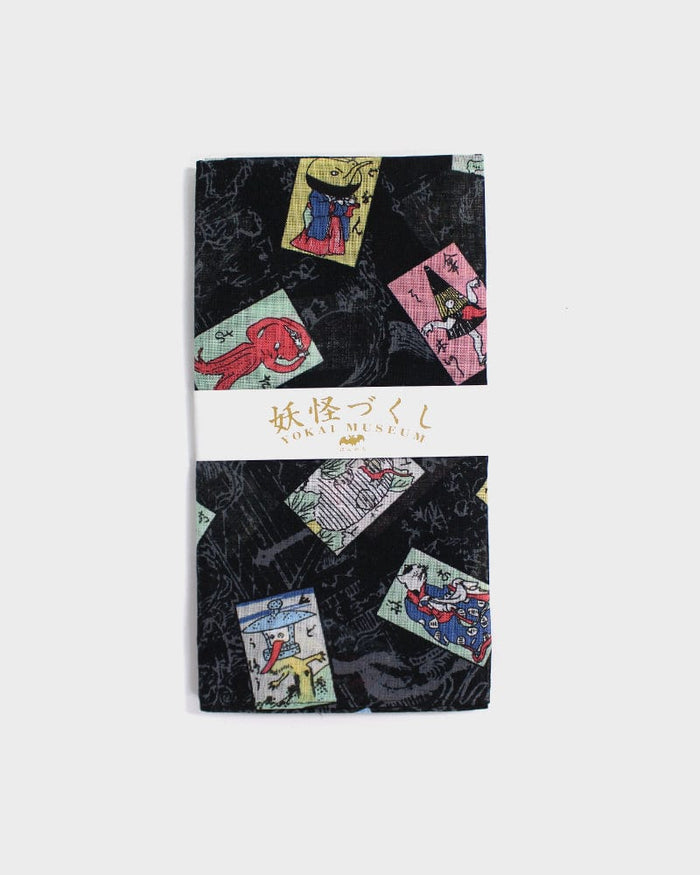 Japanese Handkerchief, Yokai Collectible Cards, Black
