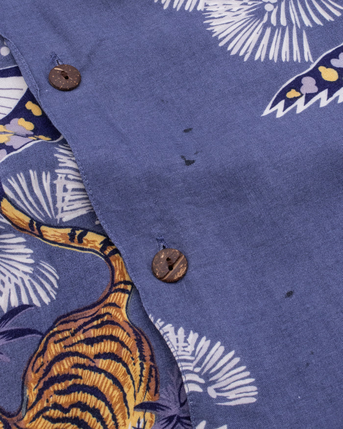 Japanese Repro Aloha Shirt, L, Jungle Storm, Tiger and Eagle on Blue