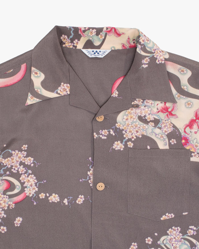 Japanese Repro Aloha Shirt, M, Chikiriya, Goldfish on Grey