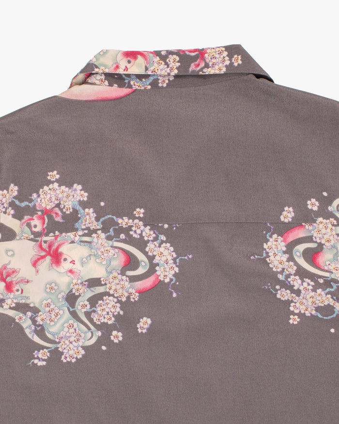 Japanese Repro Aloha Shirt, M, Chikiriya, Goldfish on Grey