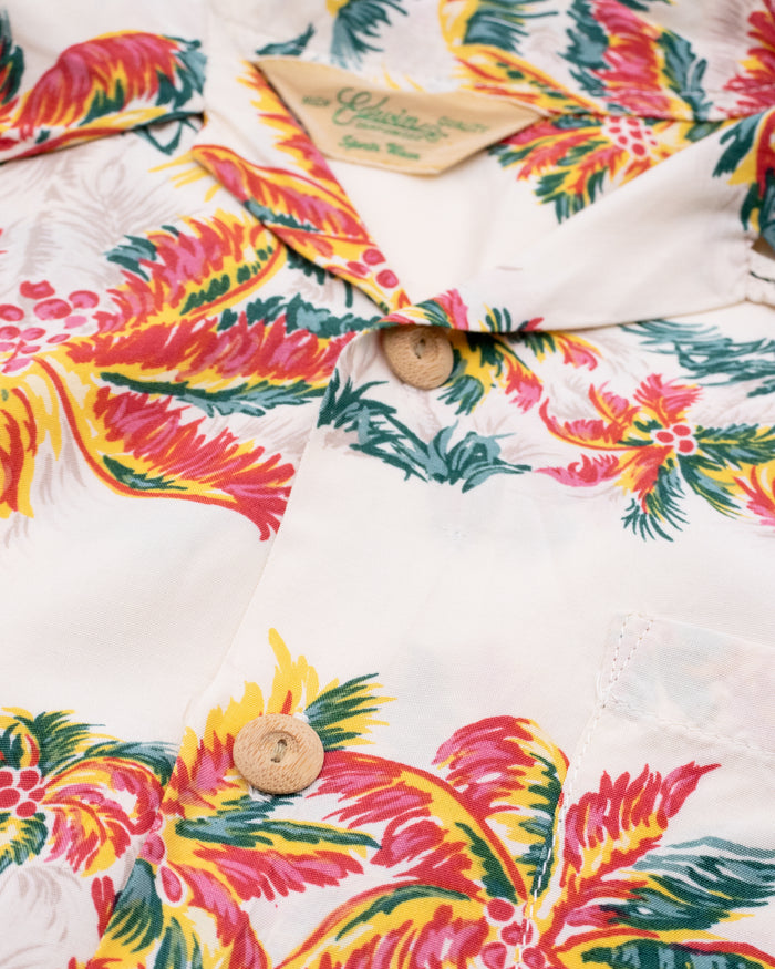 Japanese Repro Aloha Shirt, M, Edwin, Multicolor Palm Trees on Cream