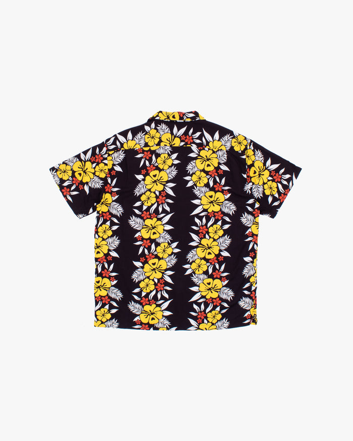 Japanese Repro Aloha Shirt, M, Edwin, Yellow Hibiscus Flowers on Black