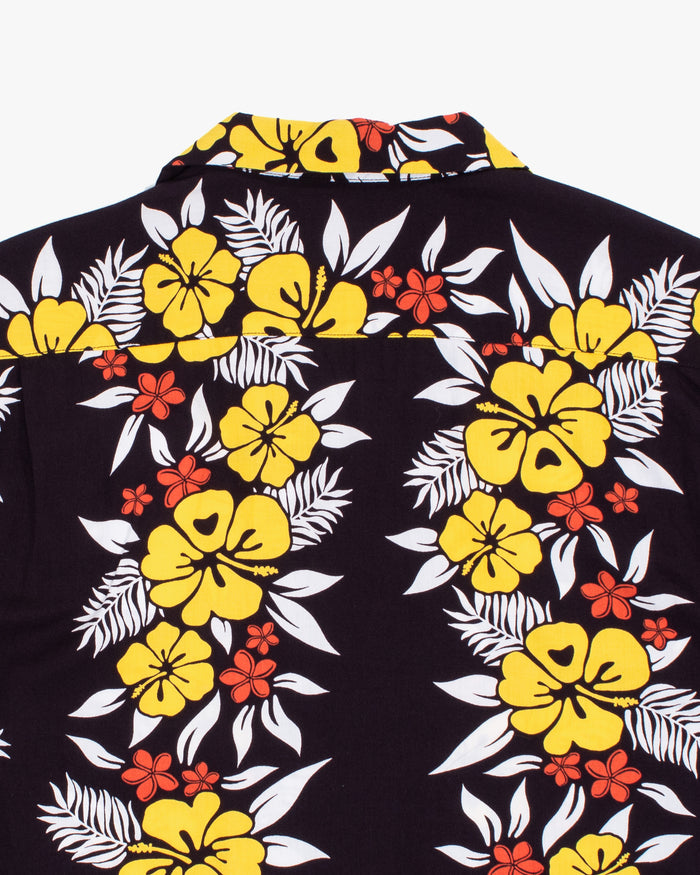 Japanese Repro Aloha Shirt, M, Edwin, Yellow Hibiscus Flowers on Black