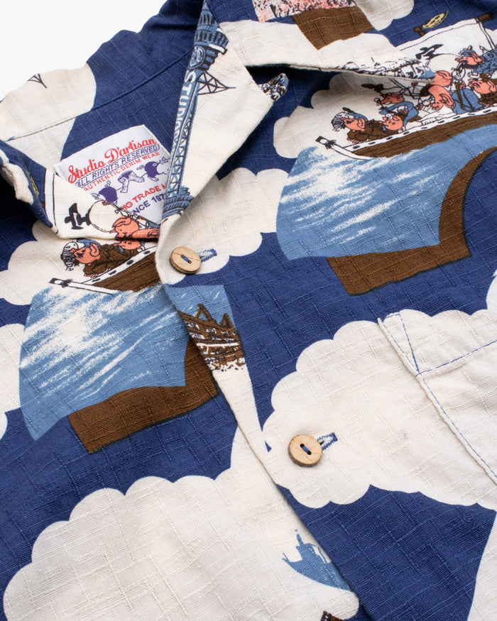 Japanese Repro Aloha Shirt, M, Studio D'Artisan, Pigs Sailing in the Sky