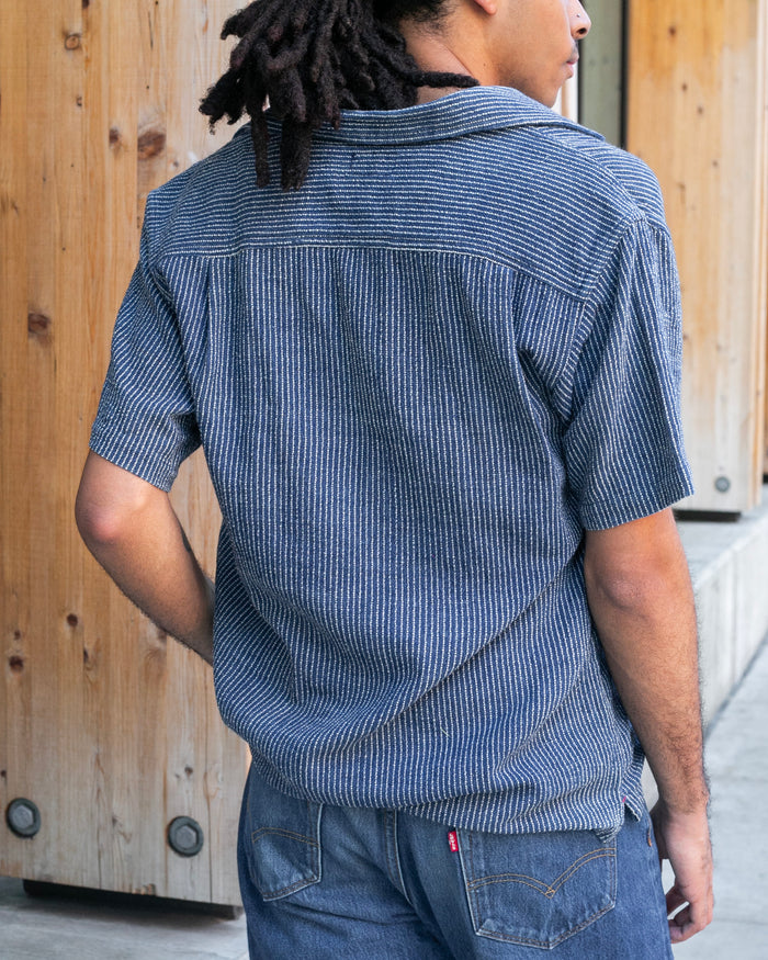 Japanese Repro Button Up Shirt, L, Gaijin Made, Embroidered Striped Navy