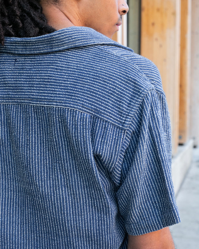Japanese Repro Button Up Shirt, L, Gaijin Made, Embroidered Striped Navy