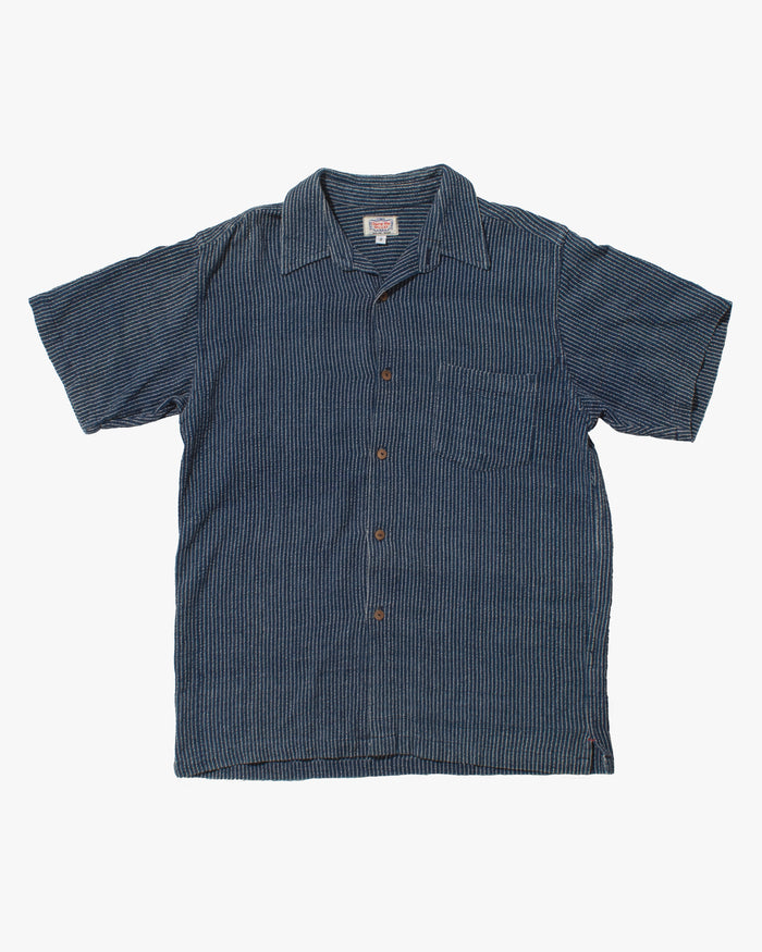 Japanese Repro Button Up Shirt, L, Gaijin Made, Embroidered Striped Navy