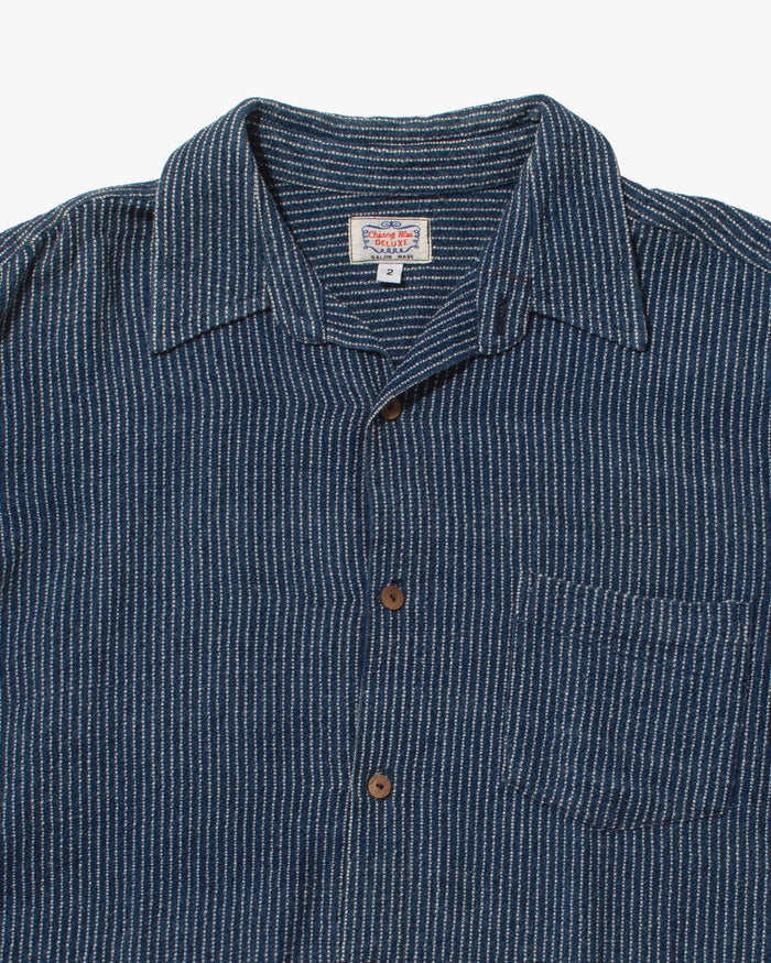 Japanese Repro Button Up Shirt, L, Gaijin Made, Embroidered Striped Navy