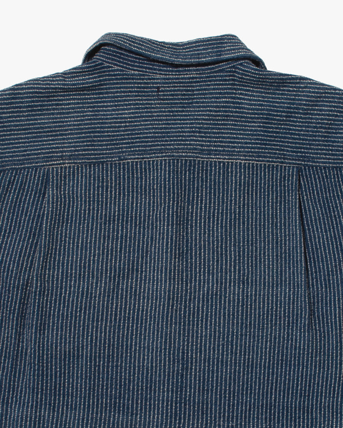 Japanese Repro Button Up Shirt, L, Gaijin Made, Embroidered Striped Navy