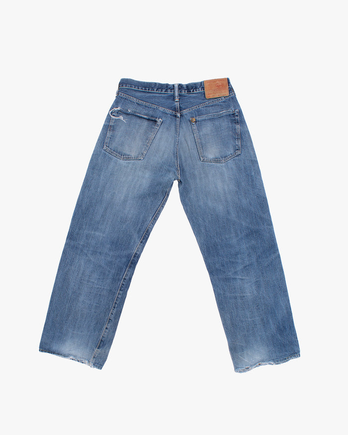 Japanese Repro Denim Jeans, 30, Pherrow's, Light Wash Blue with Distressed Details
