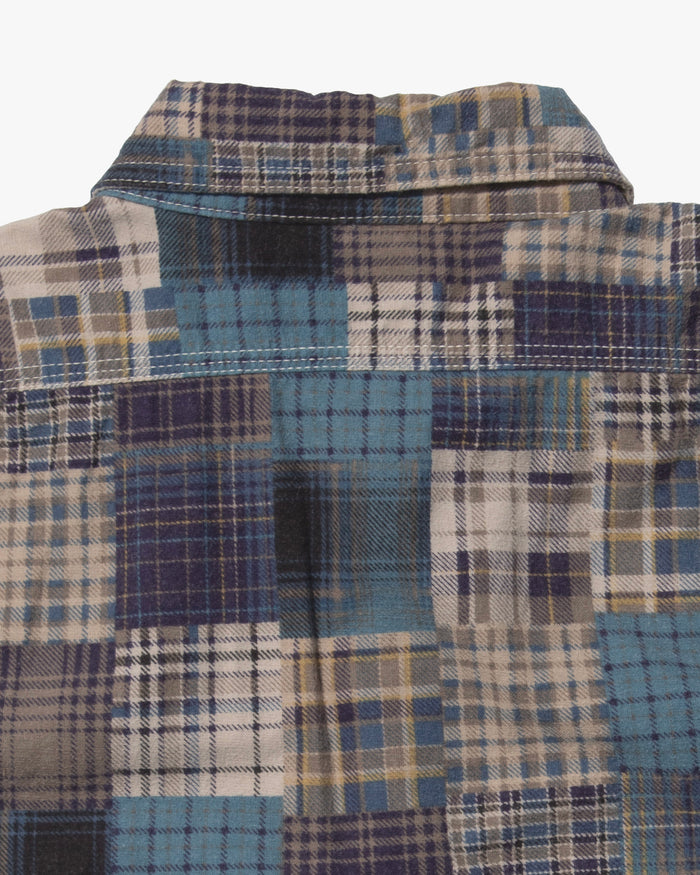 Japanese Repro Flannel Shirt, Pherrow's, Blue Patchwork Plaid - M