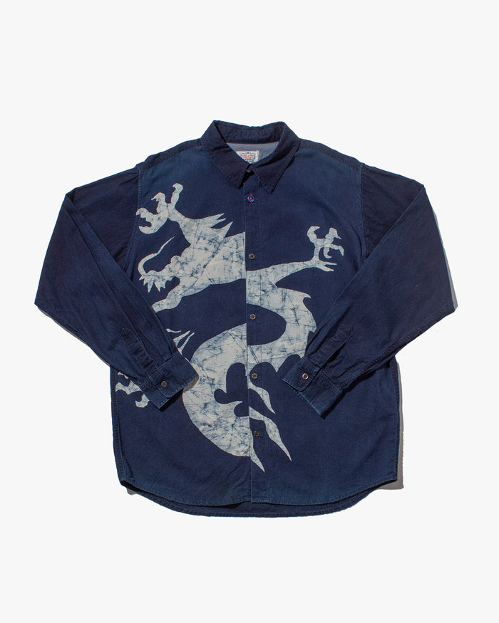 Japanese Repro, Indigo Button up Shirt, Gaijin Made Brand, Indigo with Dragon