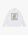 Japanese Repro Long-Sleeve Shirt, L, Calee, Green and Blue Dragon on Off-White