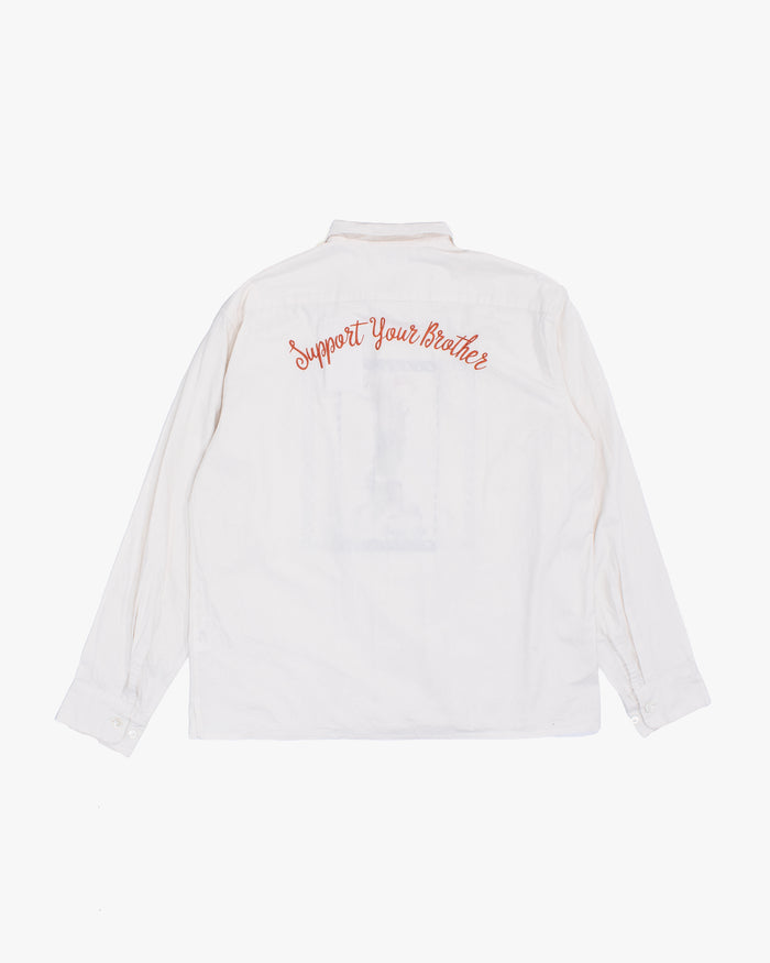 Japanese Repro Long-Sleeve Shirt, L, Calee, Green and Blue Dragon on Off-White