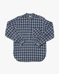 Japanese Repro Long Sleeve Shirt, Sugar Cane, Blue Plaid Mandarin Collar - L
