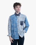 Japanese Repro Long-Sleeve Shirt, XL, Pherrow's, Blue and White