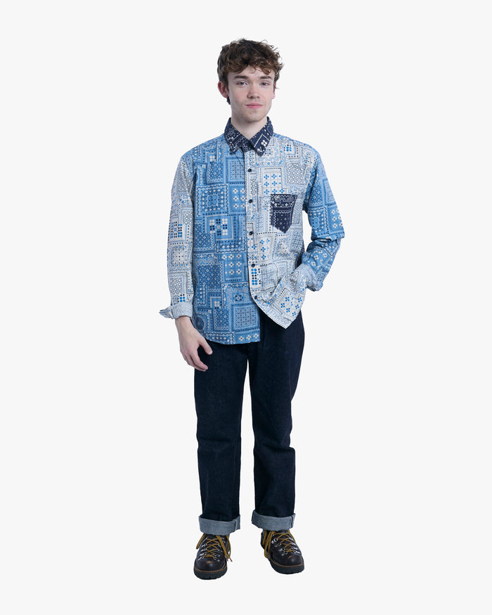Japanese Repro Long-Sleeve Shirt, XL, Pherrow's, Blue and White